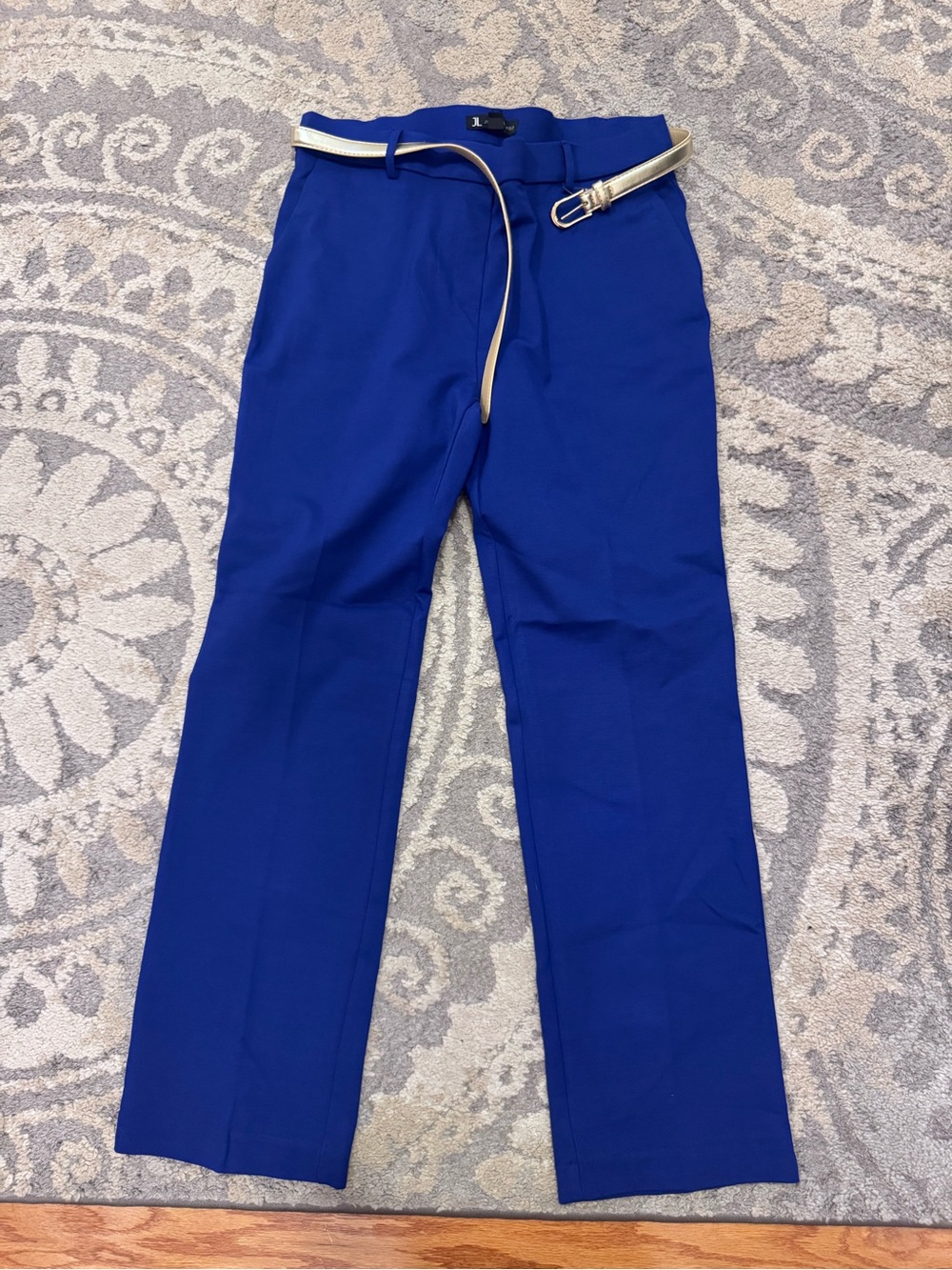 Women’s Tailored Blue Dress Pants with Metallic Belt